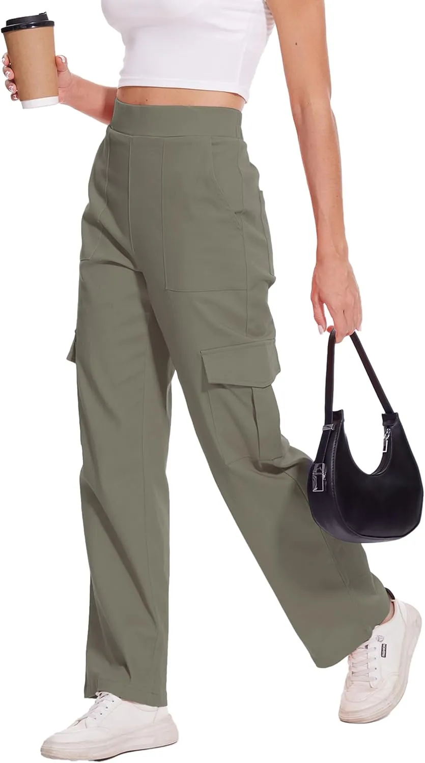 Cargo Pants for Women High Waisted Stretchy Pull On Pants with Pockets