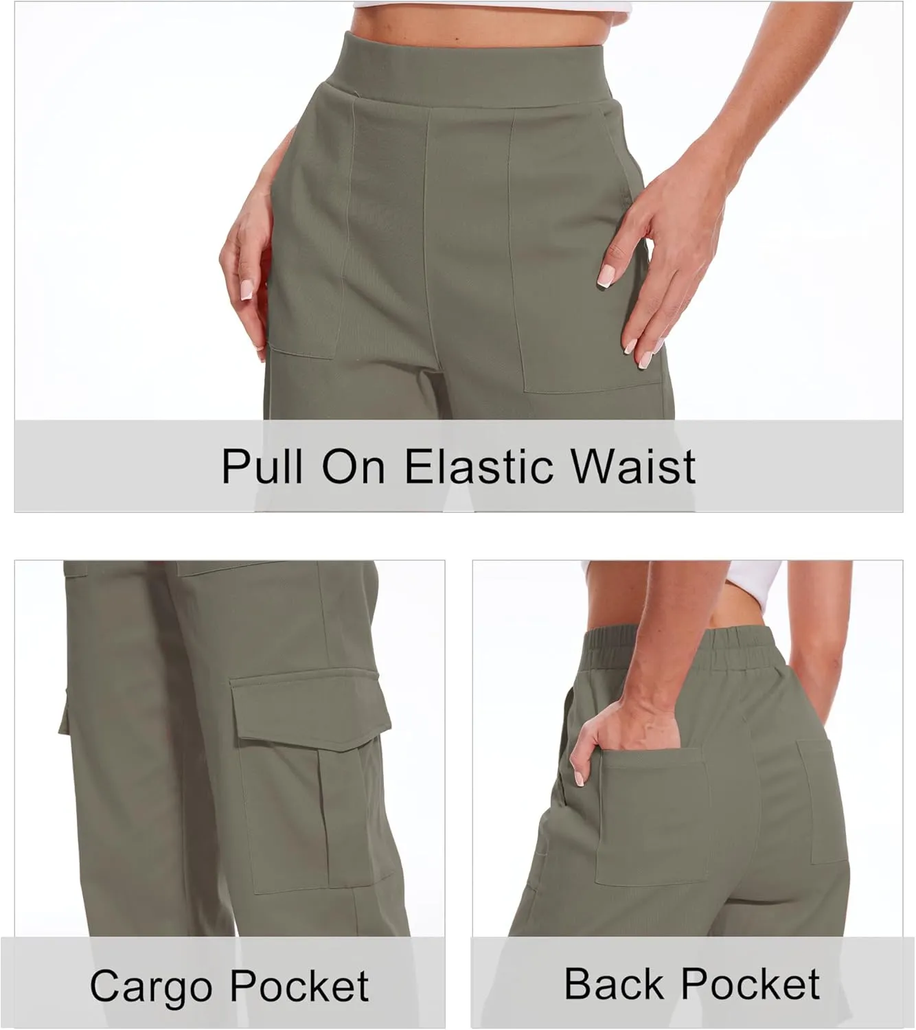 Cargo Pants for Women High Waisted Stretchy Pull On Pants with Pockets