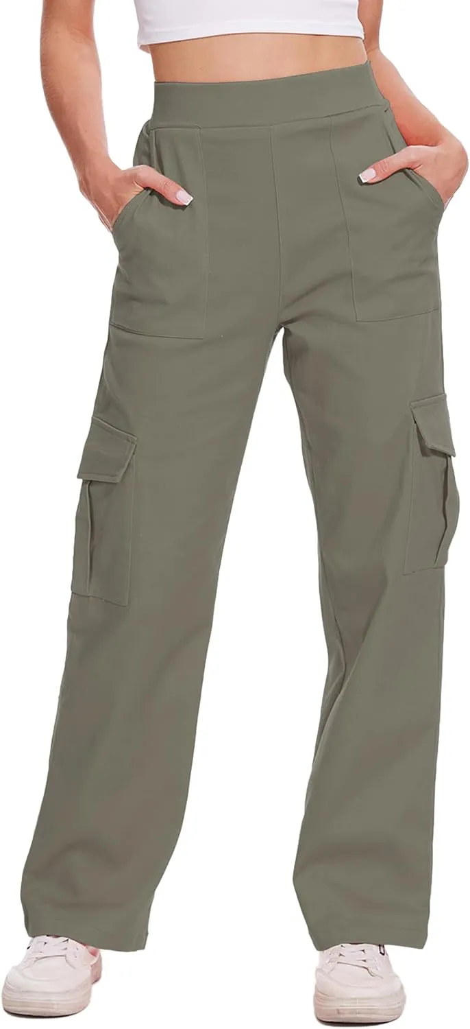 Cargo Pants for Women High Waisted Stretchy Pull On Pants with Pockets