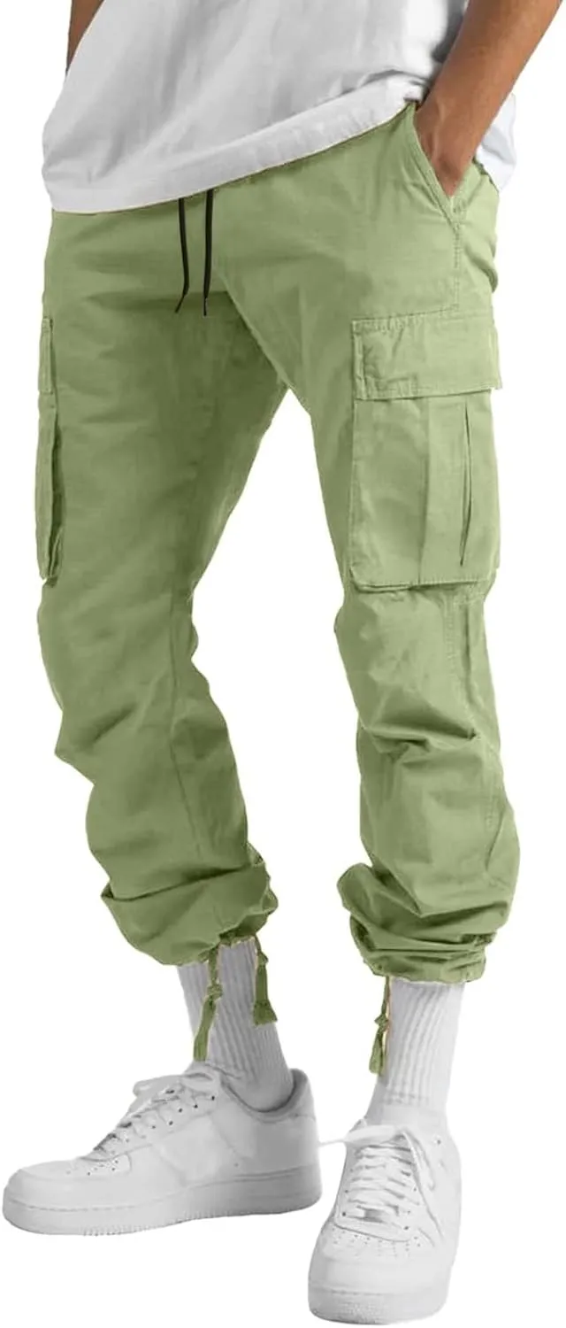 Cargo Sweatpants for Men Big and Tall Open Bottom Elastic Waist Cargo Joggers Loose Fit Running Athletic Tactical Pants