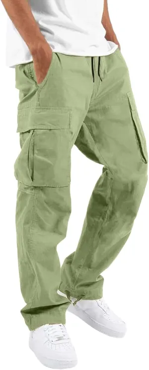 Cargo Sweatpants for Men Big and Tall Open Bottom Elastic Waist Cargo Joggers Loose Fit Running Athletic Tactical Pants
