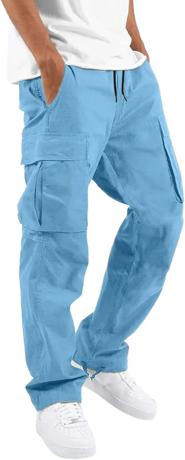 Cargo Sweatpants for Men Big and Tall Open Bottom Elastic Waist Cargo Joggers Loose Fit Running Athletic Tactical Pants