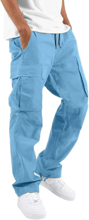 Cargo Sweatpants for Men Big and Tall Open Bottom Elastic Waist Cargo Joggers Loose Fit Running Athletic Tactical Pants