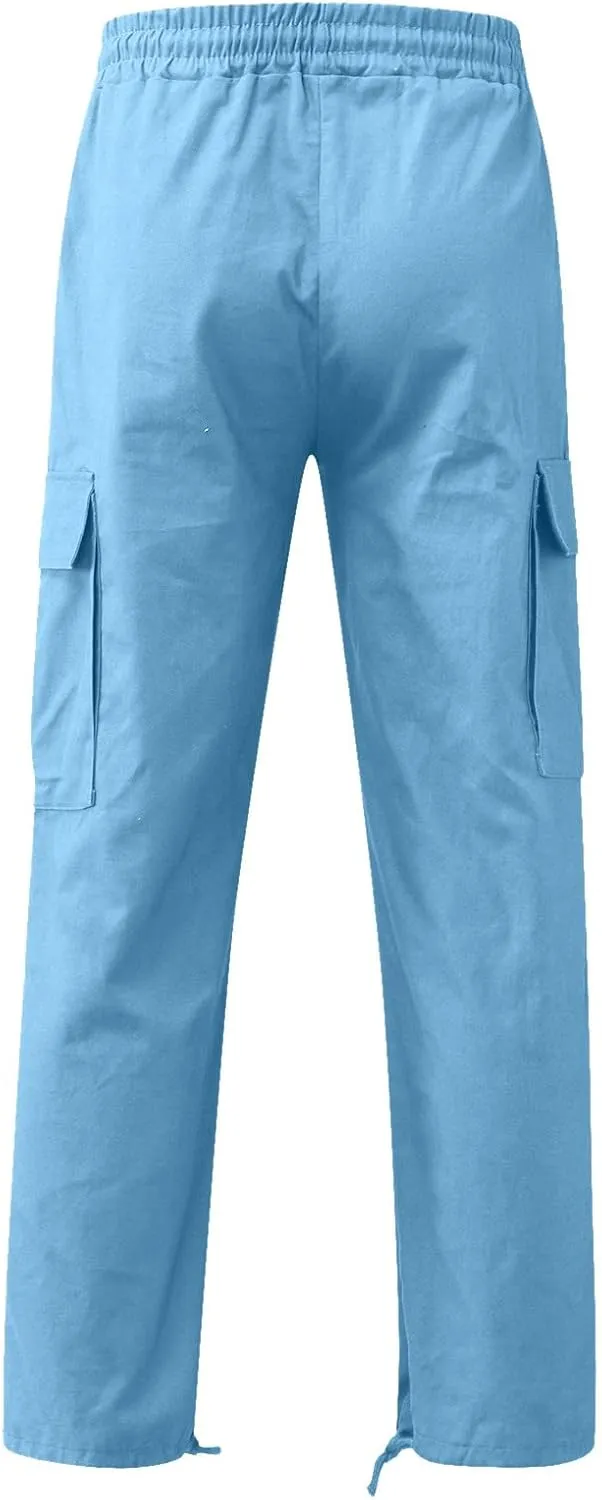 Cargo Sweatpants for Men Big and Tall Open Bottom Elastic Waist Cargo Joggers Loose Fit Running Athletic Tactical Pants
