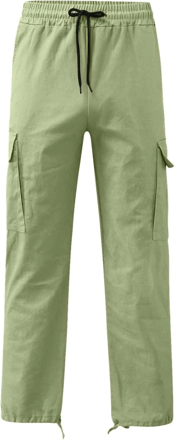 Cargo Sweatpants for Men Big and Tall Open Bottom Elastic Waist Cargo Joggers Loose Fit Running Athletic Tactical Pants