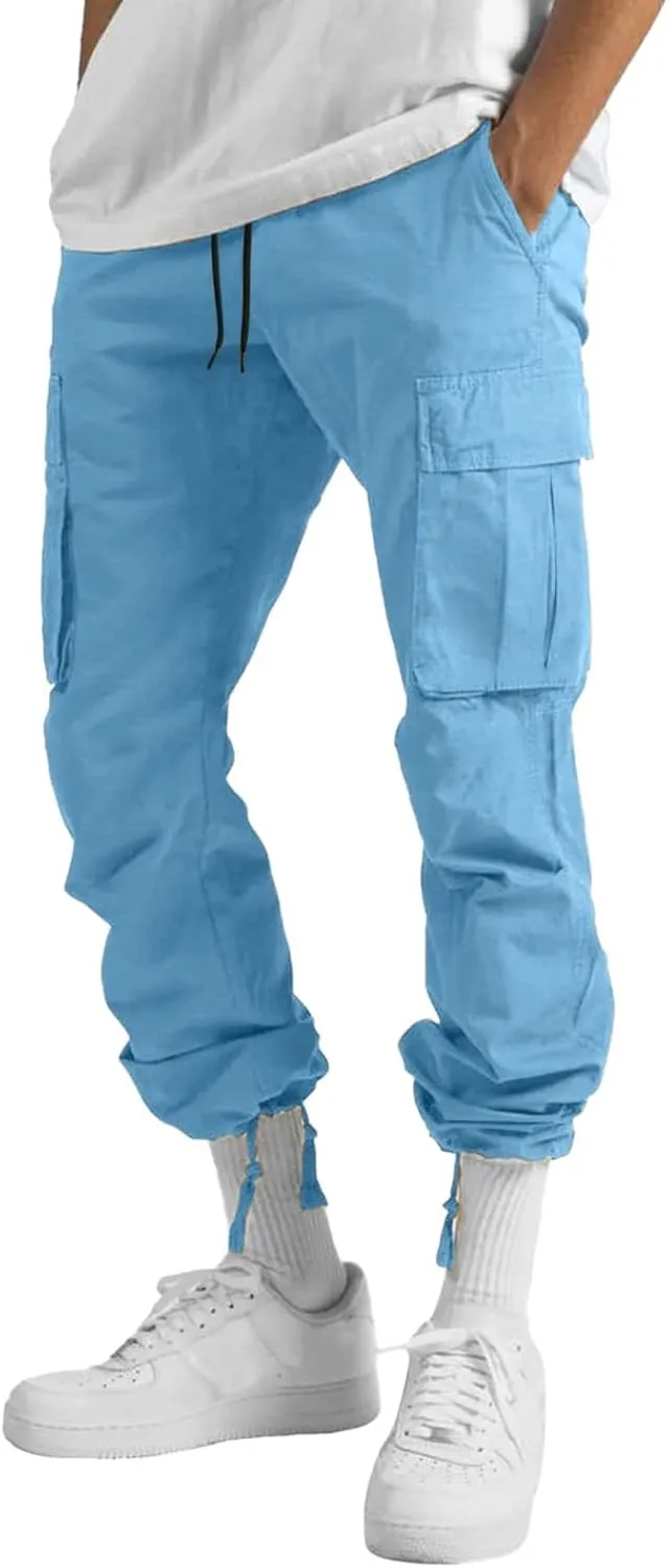 Cargo Sweatpants for Men Big and Tall Open Bottom Elastic Waist Cargo Joggers Loose Fit Running Athletic Tactical Pants