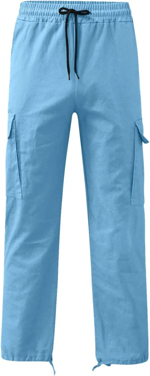 Cargo Sweatpants for Men Big and Tall Open Bottom Elastic Waist Cargo Joggers Loose Fit Running Athletic Tactical Pants