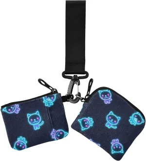 Cartoon Cute Colorful Fluorescent Neon Cat Dual Wristlet Wallets for Women Large Capacity Card Organizer Purse with Keychain for Lady 2 Pcs