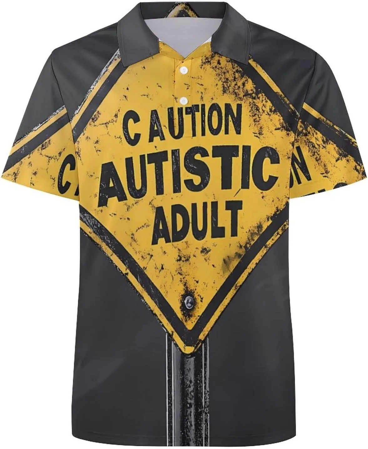 Caution Autistic Adult Mens Polo Shirts Quick Dry Short Sleeve T-shirts Slim Tennis Collared Tees Tops