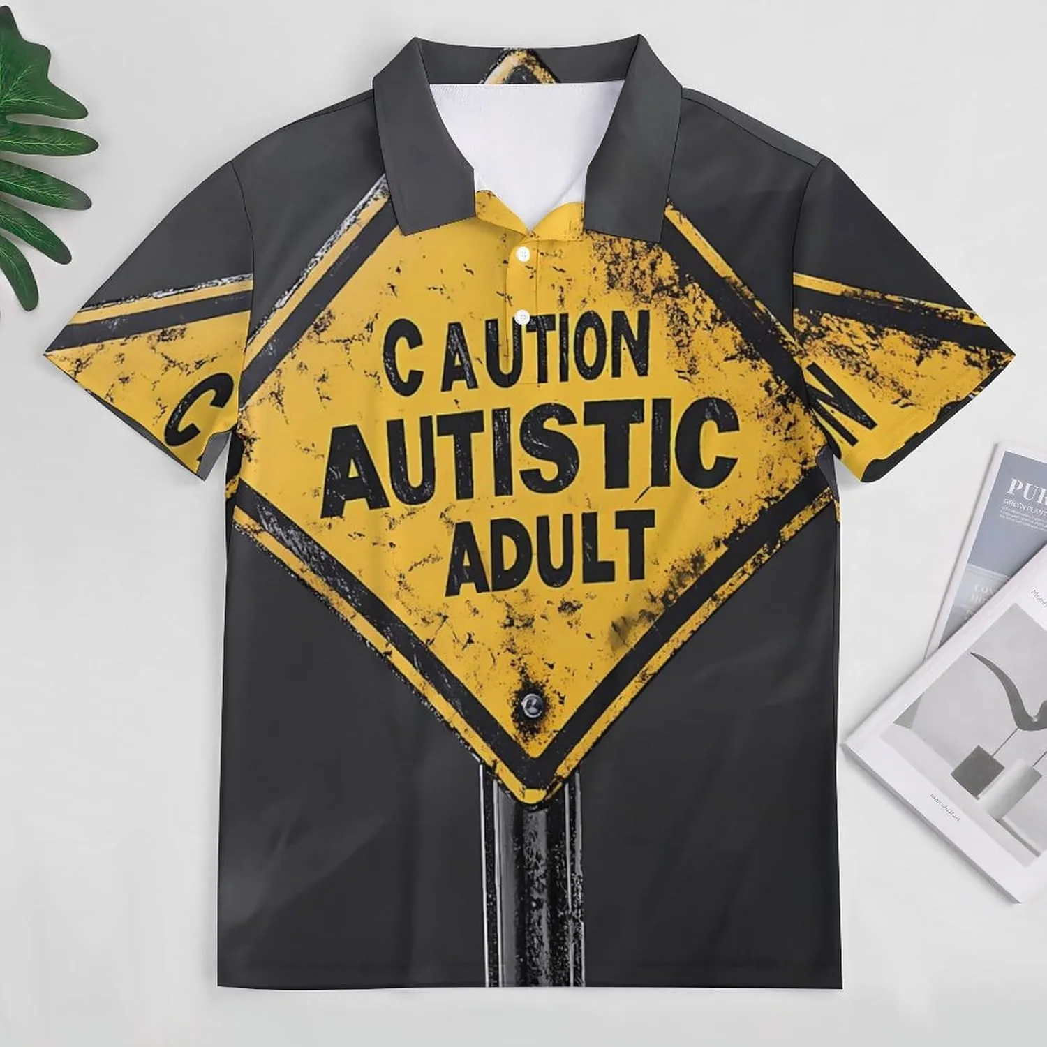 Caution Autistic Adult Mens Polo Shirts Quick Dry Short Sleeve T-shirts Slim Tennis Collared Tees Tops