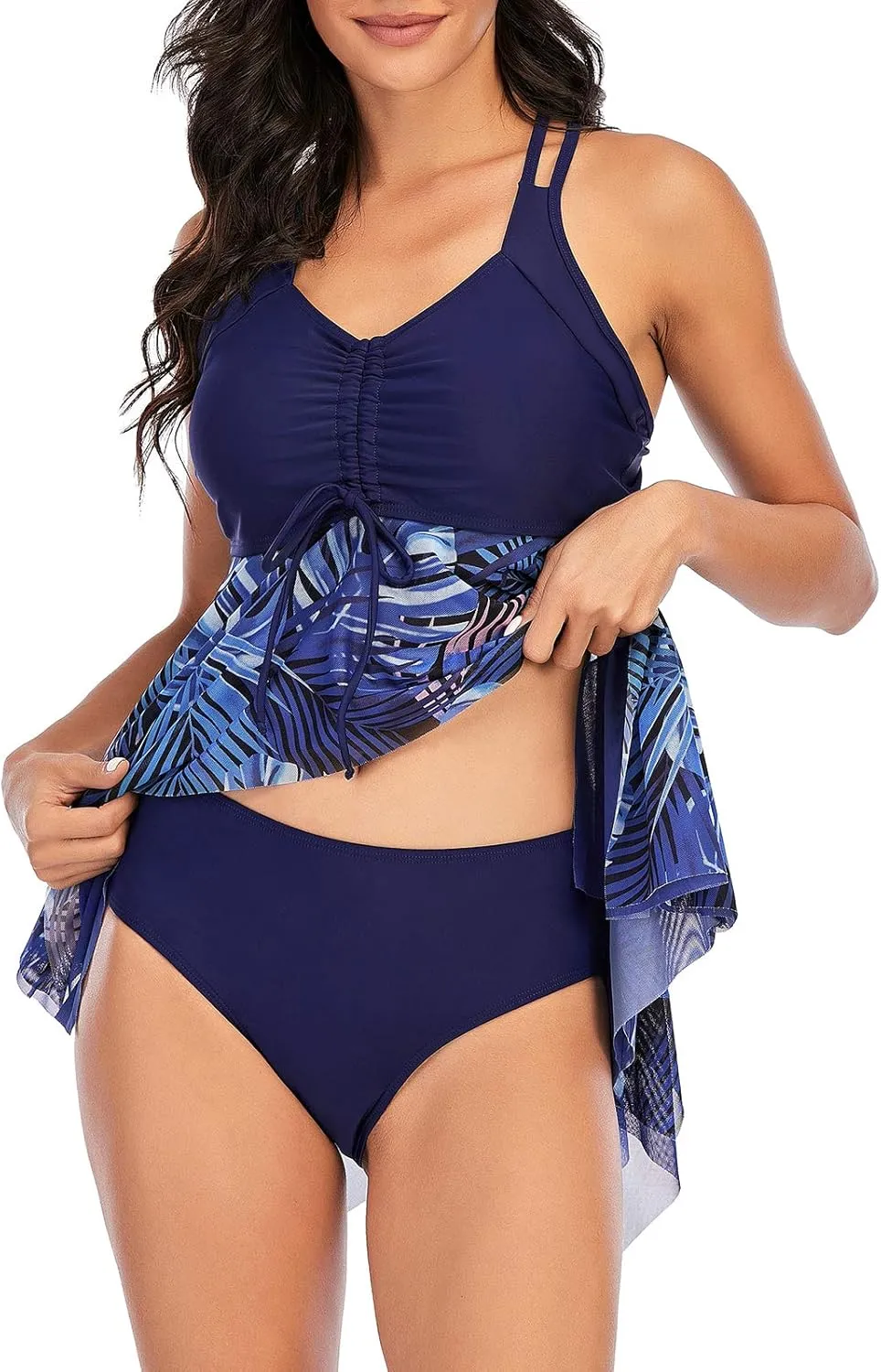 Century Star 2025 Womens Tankini Swimsuits Tummy Control 2 Piece Tankini Bathing Suit Dress with Shorts Modest Swimwear