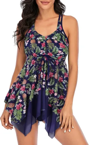 Century Star 2025 Womens Tankini Swimsuits Tummy Control 2 Piece Tankini Bathing Suit Dress with Shorts Modest Swimwear