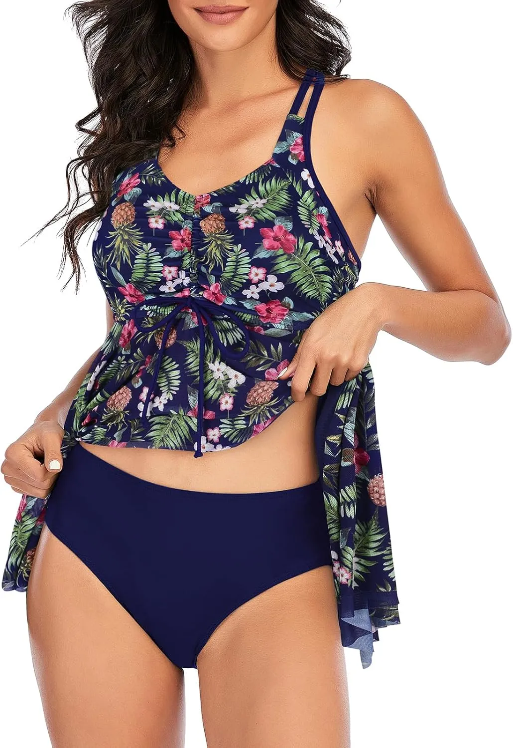 Century Star 2025 Womens Tankini Swimsuits Tummy Control 2 Piece Tankini Bathing Suit Dress with Shorts Modest Swimwear