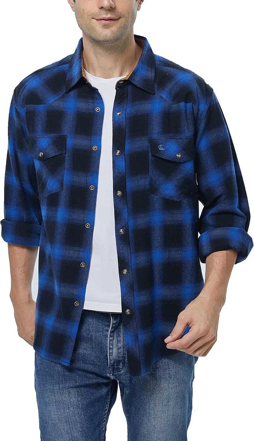 COEVALS CLUB Men's Flannel Shirts Long Sleeve Western Snap Casual Plaid Work Shirts