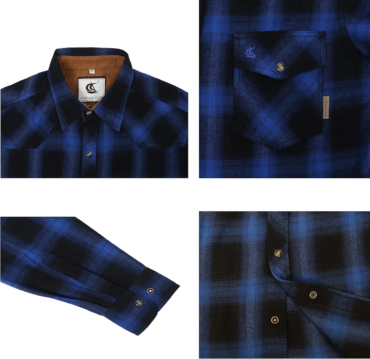COEVALS CLUB Men's Flannel Shirts Long Sleeve Western Snap Casual Plaid Work Shirts