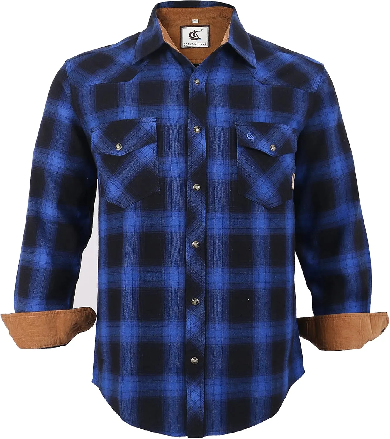 COEVALS CLUB Men's Flannel Shirts Long Sleeve Western Snap Casual Plaid Work Shirts