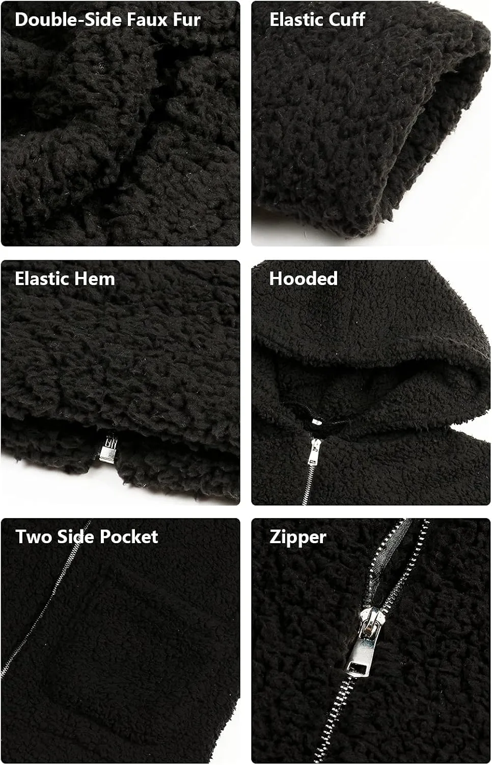Comeon Womens Casual Coat Lapel Fleece Fuzzy Faux Shearling Zipper Hooded Warm Winter Oversized Jackets