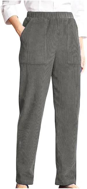 Corduroy Pants for Women 2024 Pull On Straight Leg Slacks Elastic High Waist Trousers Soft Comfy Casual Pants