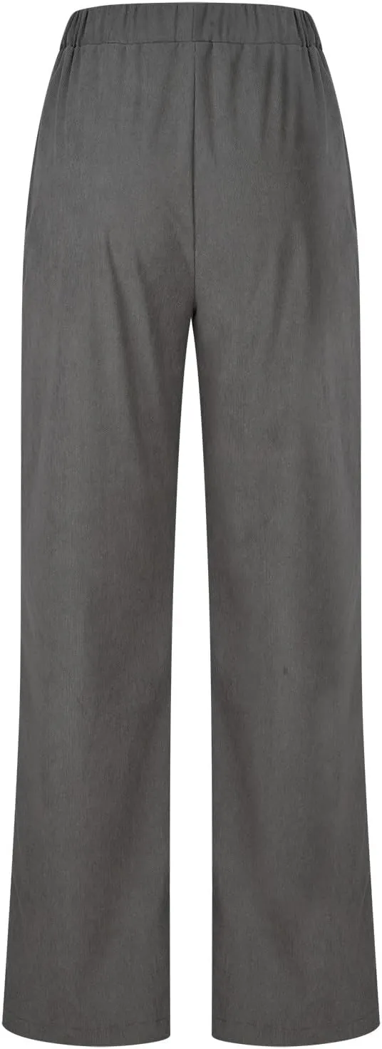 Corduroy Pants for Women 2024 Pull On Straight Leg Slacks Elastic High Waist Trousers Soft Comfy Casual Pants