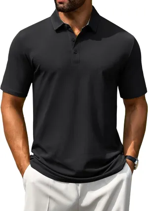 Cotrasen Men's Polo Shirts Short Sleeve Cotton Pique 3 Buttons Golf Shirts Classic Fit Casual Performance T-Shirt