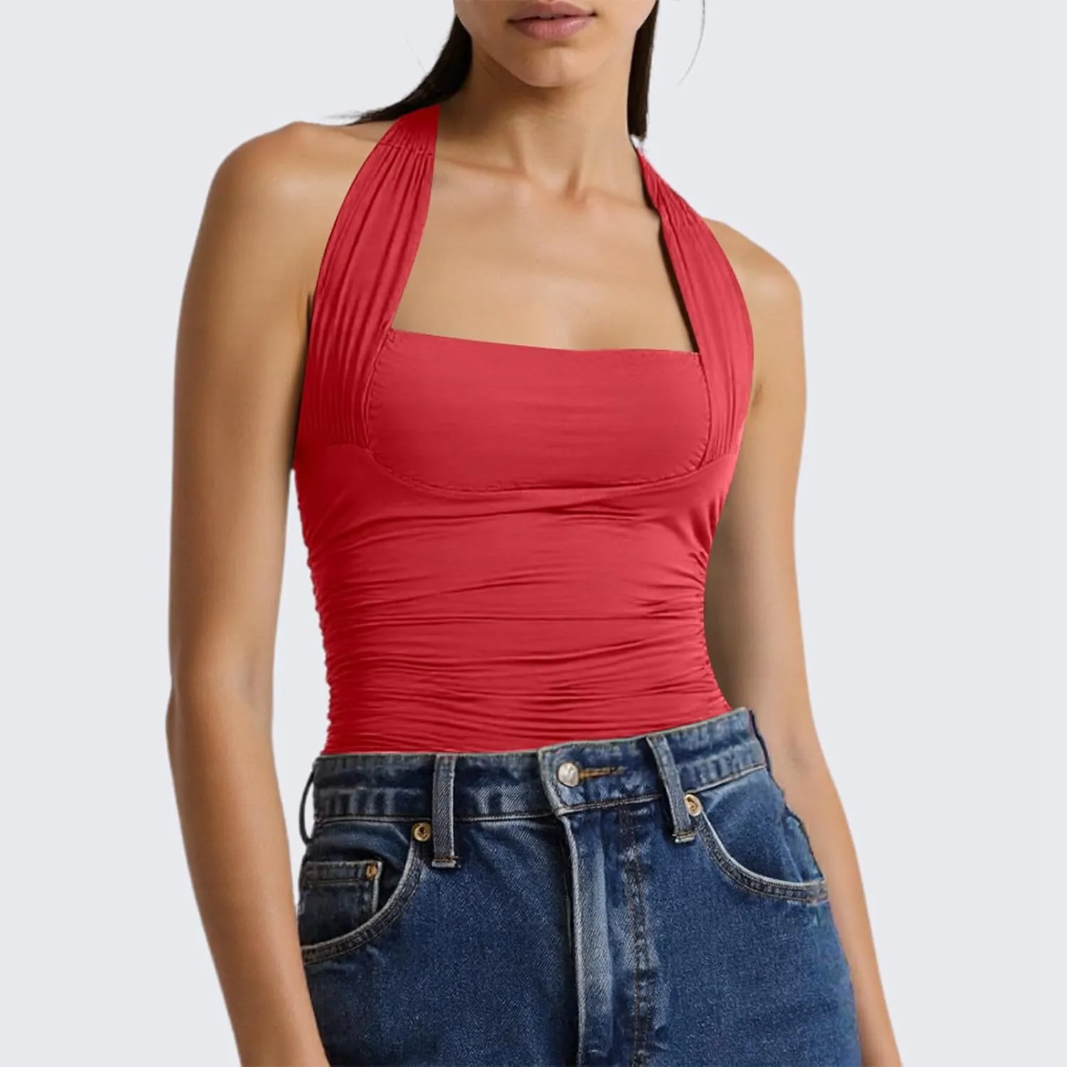 Crop Tops for Women, Summer Tops for Teens Cute Square Neck SLIN Fit Y2k Tank Top Sexy Club Going Out Tees Shirts