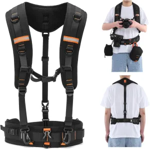 Cwatcun Adjustable Camera Strap for Photographers  Multi-Function Dual Shoulder Harness & Waist Belt for Camera DSLR/SLR Accessories Storage