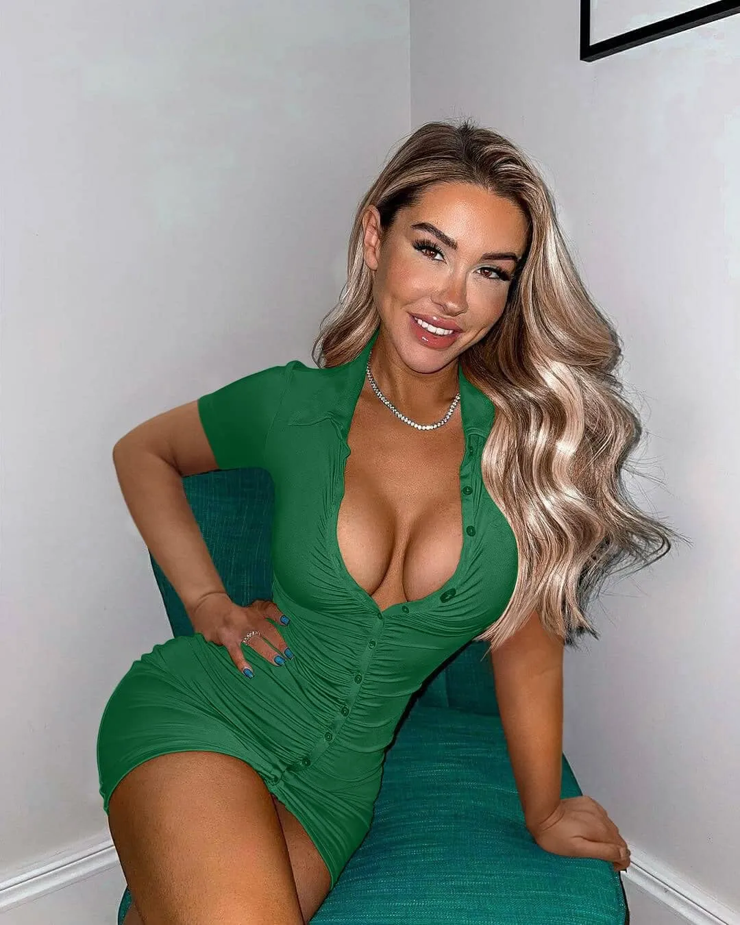 DAAWENXI Women's Sexy V Neck Ruched Button Down Clubwear Night Out Mini Club Dress