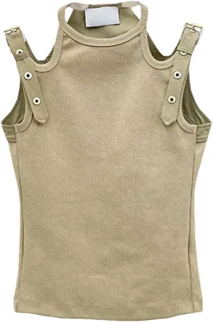DBFBDTU Knit Tank Tops for Women Women's Knitted Camisole Solid Color Elastic O Neck Sleeveless Tank Tops