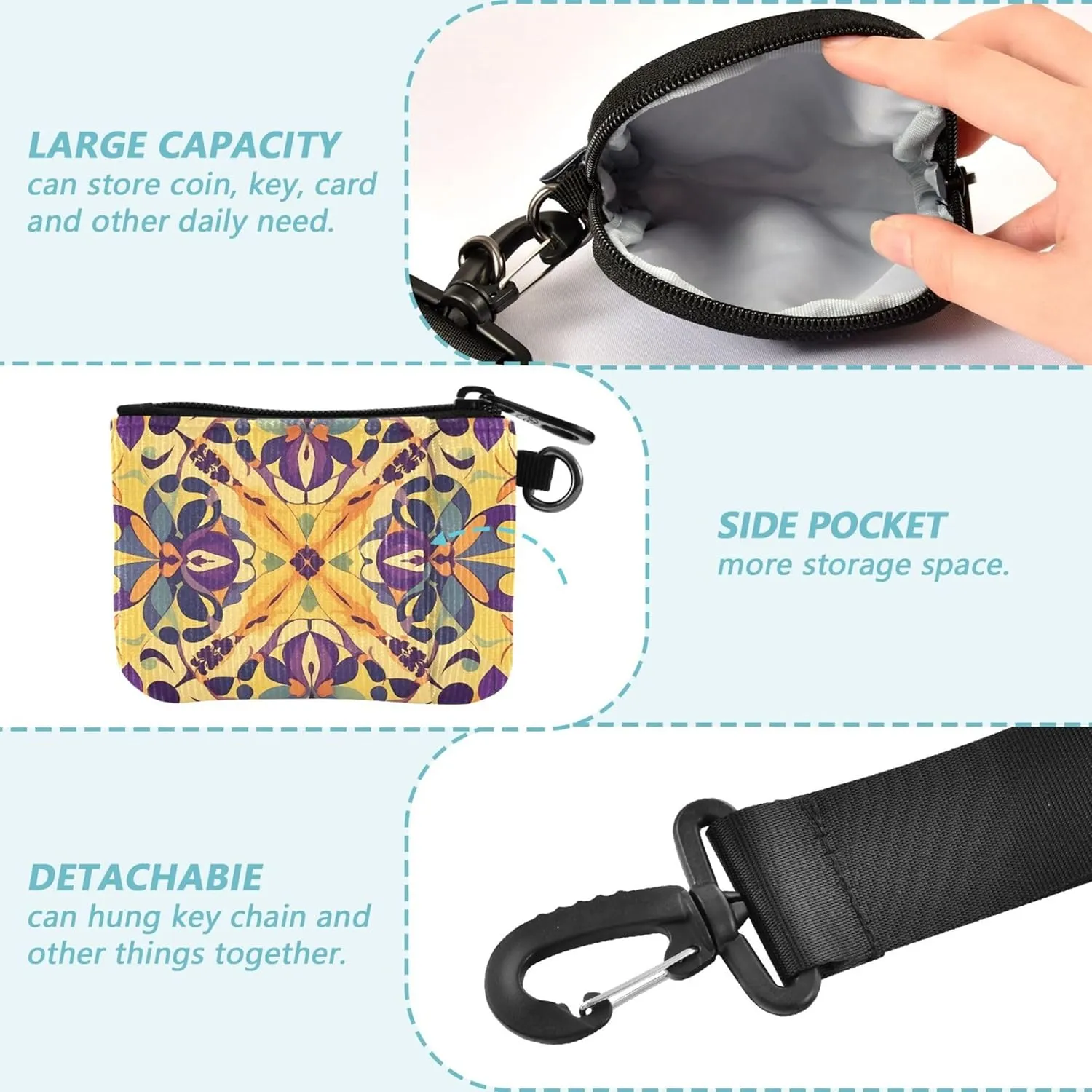 Decorative Painting Women's Coin Purses Card Cases Slim Portable Wristlet Wallet Key Holder with Zipper Pocket for Ladies Girls 2 Packs