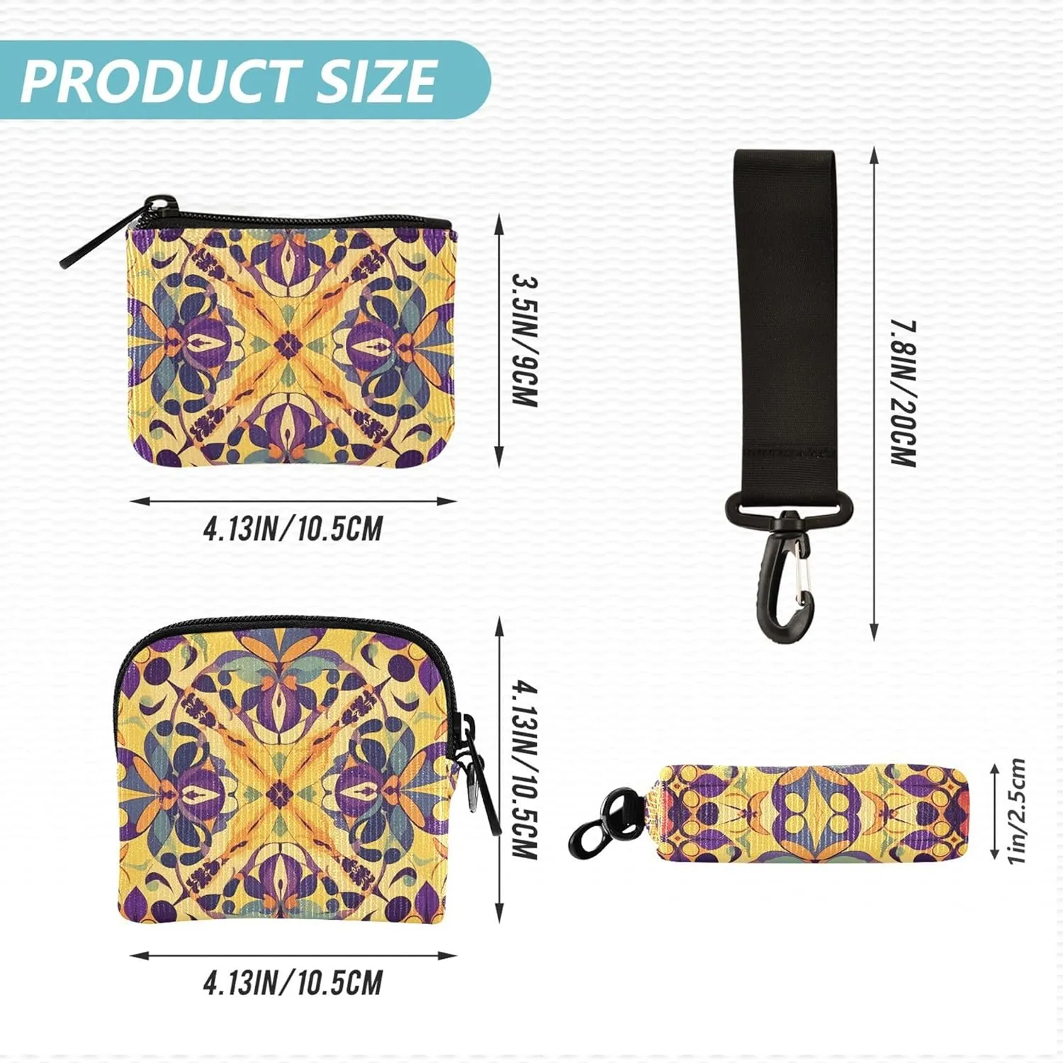 Decorative Painting Women's Coin Purses Card Cases Slim Portable Wristlet Wallet Key Holder with Zipper Pocket for Ladies Girls 2 Packs