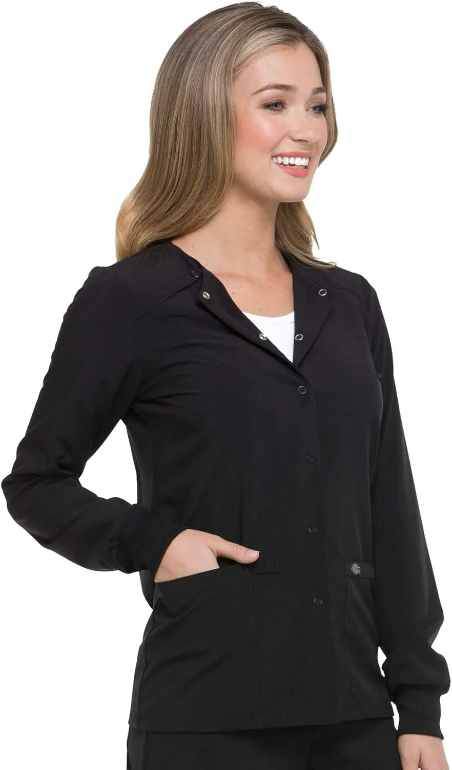 Dickies Scrub Jackets for Woman Snap Front Warm-up Jacket with 2 Pockets - DK305