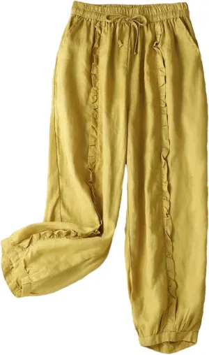 Dndrdhfb Women's Cotton Harem Pants High Waist Strappy Casual Bloomers Oversized Pants
