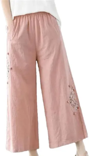 Dndrdhfb Women's High-Waisted Wide-Leg Pants Thin Elastic Band Harem Pants Casual Straight Pants