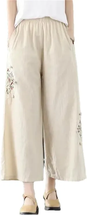 Dndrdhfb Women's High-Waisted Wide-Leg Pants Thin Elastic Band Harem Pants Casual Straight Pants