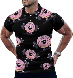 Donut Weightlifting Strength Training Mens Polo Shirts Quick Dry Short Sleeve T-shirts Slim Tennis Collared Tees Tops