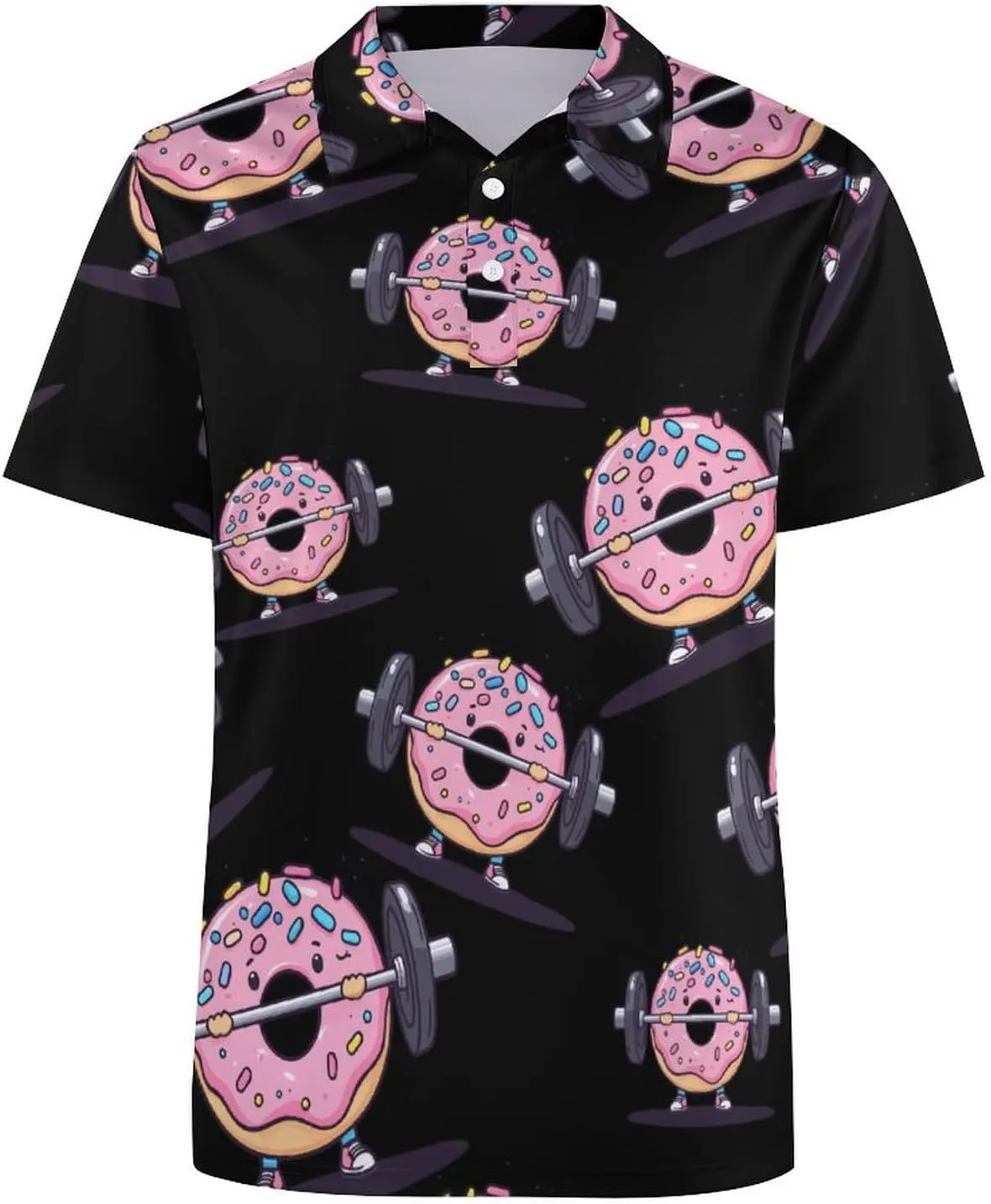 Donut Weightlifting Strength Training Mens Polo Shirts Quick Dry Short Sleeve T-shirts Slim Tennis Collared Tees Tops