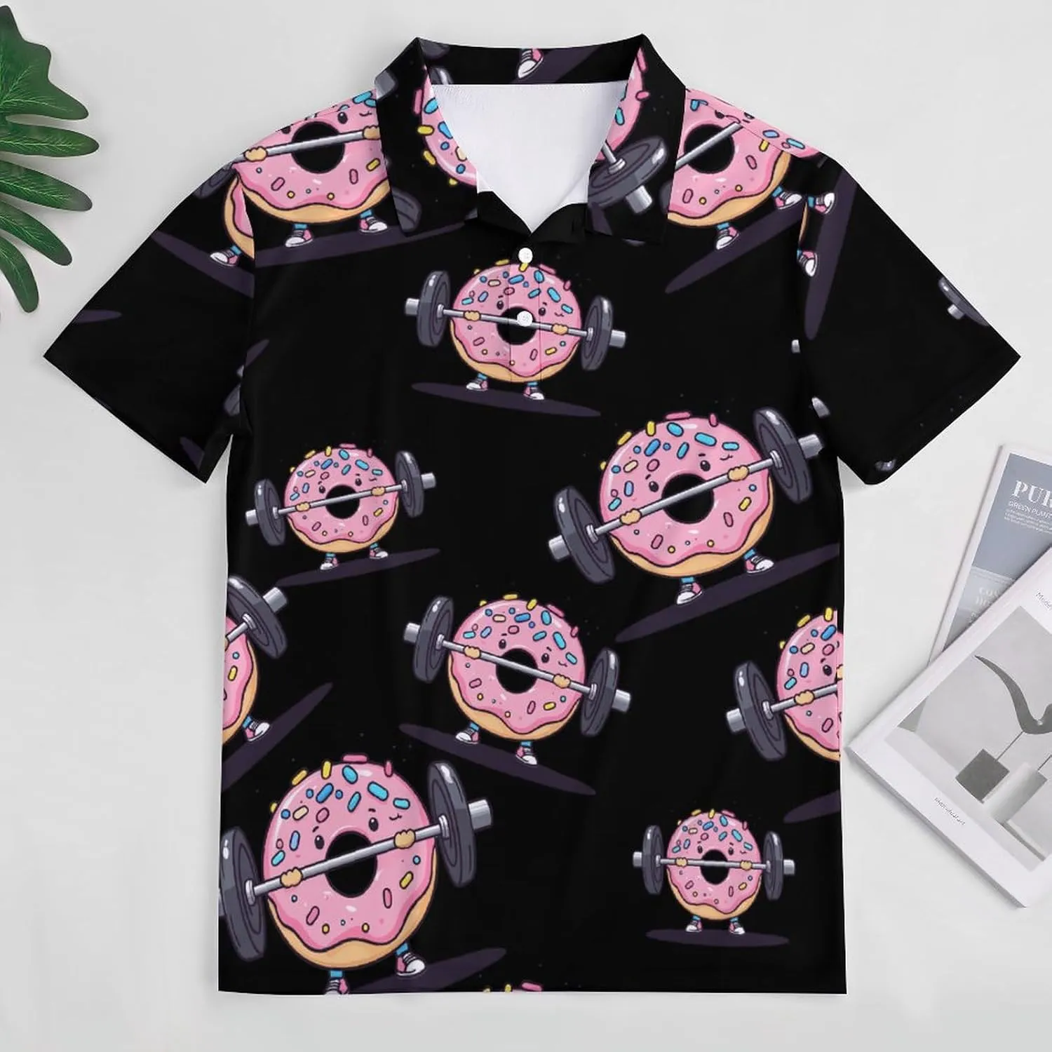 Donut Weightlifting Strength Training Mens Polo Shirts Quick Dry Short Sleeve T-shirts Slim Tennis Collared Tees Tops