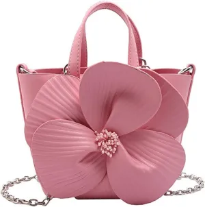 Elegant PU Leather Floral Purse Small Bucket Bag with Chain Strap for Women Evening Party Crossbody Shoulder Handbag