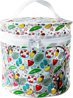 Fashion printing Waterproof Barrel Zipper Cosmetic Bag Clear PVC Plastic Cylinder Travel Makeup Bag with Handle for Women, 8.26 x 8.26 x 7.48.96 inches (D1031-8)
