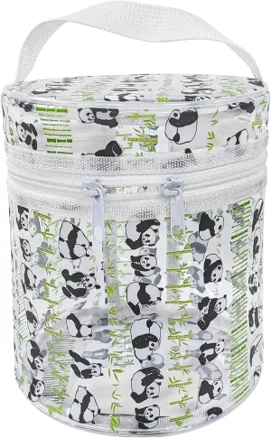 Fashion printing Waterproof Barrel Zipper Cosmetic Bag Clear PVC Plastic Cylinder Travel Makeup Bag with Handle for Women, 8.26 x 8.26 x 7.48.96 inches (Panda)