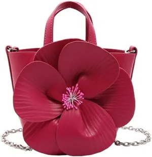 Fashionable Chain Strap Shoulder Bag Elegant PU Leather Floral Purse Prom Small Bucket Bag Crossbody Handbag for Women