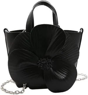 Fashionable Chain Strap Shoulder Bag Elegant PU Leather Floral Purse Prom Small Bucket Bag Crossbody Handbag for Women