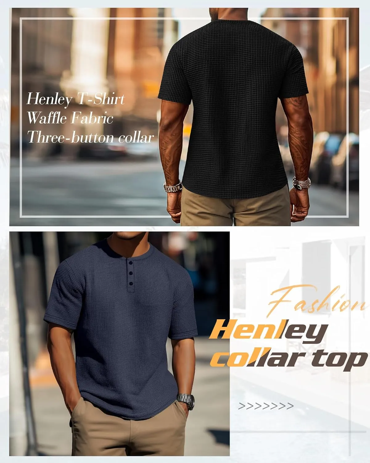 Ficerd 3 Pack Men's Waffle Henley Shirts, Short Sleeve Tees Cotton Summer Casual T-Shirts Knitted Pullover Tops 2025