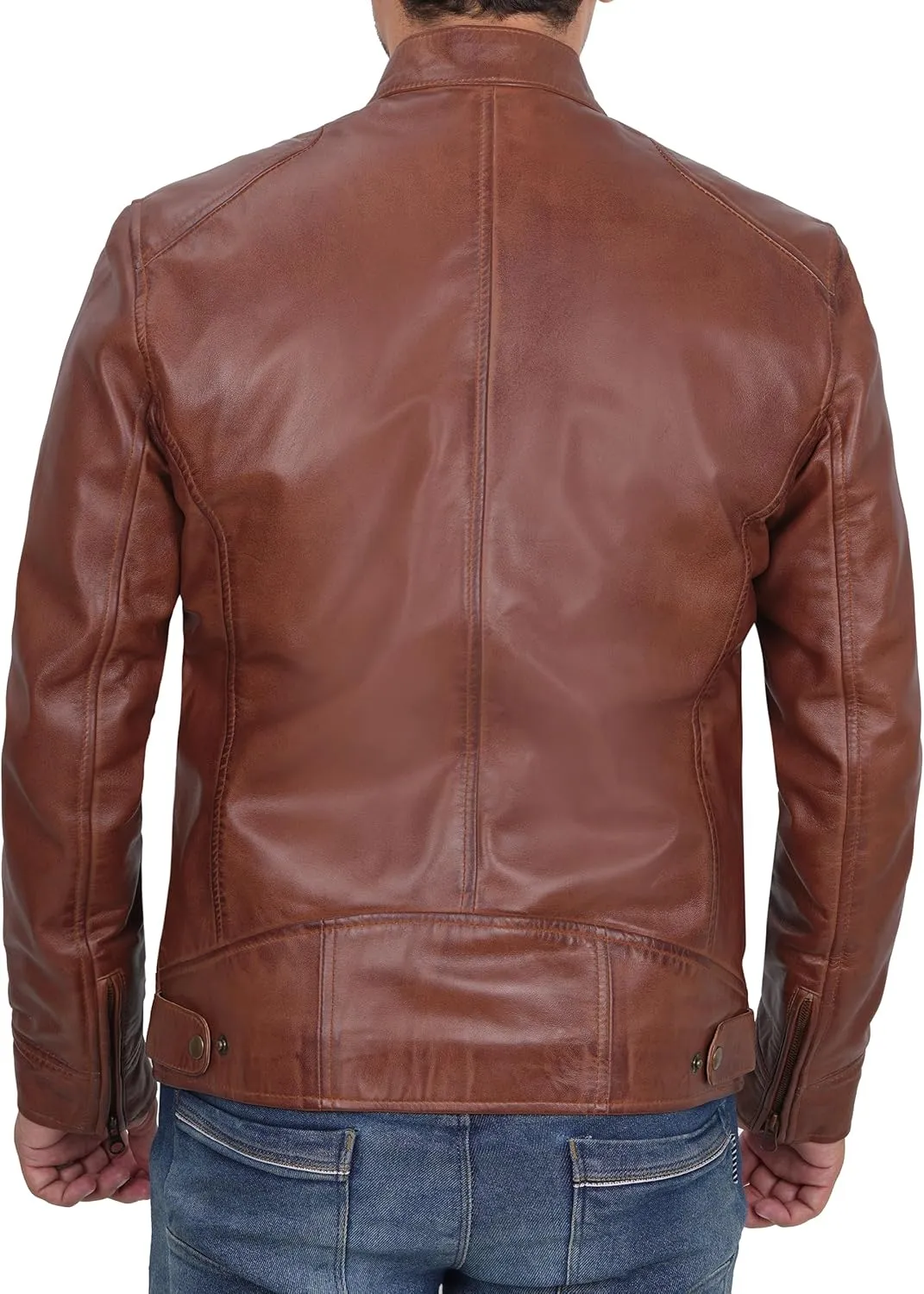 fjackets Mens Brown Leather Jacket - Real Leather Jackets For Men - Moto Style Leather Jacket Men