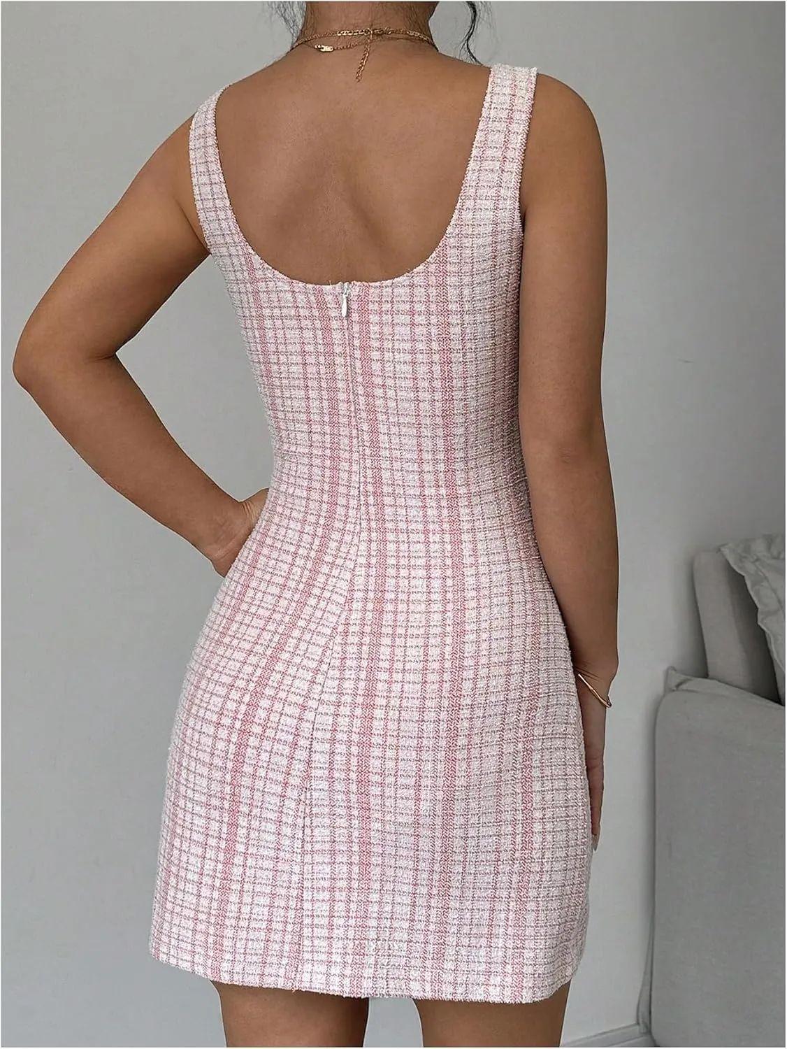 Floerns Women's Plaid Print Scoop Neck Mini Dress Summer Sleeveless Tank Dress