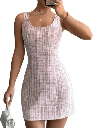 Floerns Women's Plaid Print Scoop Neck Mini Dress Summer Sleeveless Tank Dress