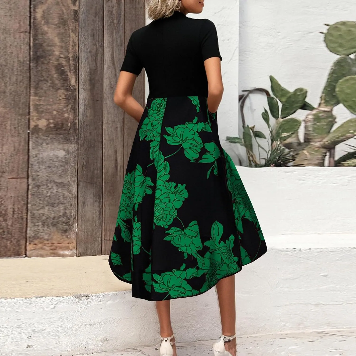 Floral Dress for Women Summer Casual Flowy Short Sleeve Ruffle Empire Waist Pleated Work Prom A Line Maxi Dresses