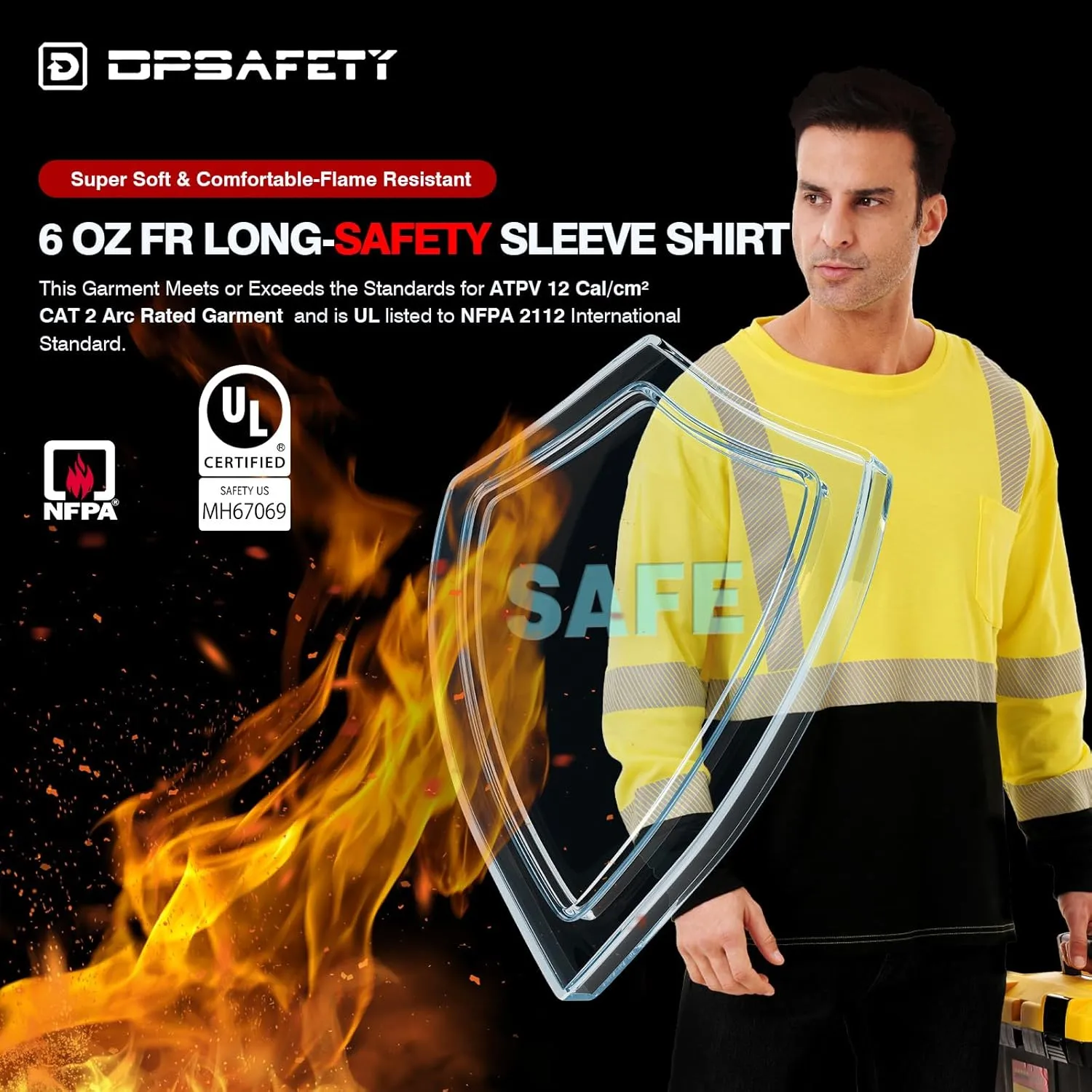 FR Shirt 6 oz 100% Cotton Hi Vis Flame Resistant Shirts for Men,Welding Shirt CAT2 Long-Sleeved Shirts