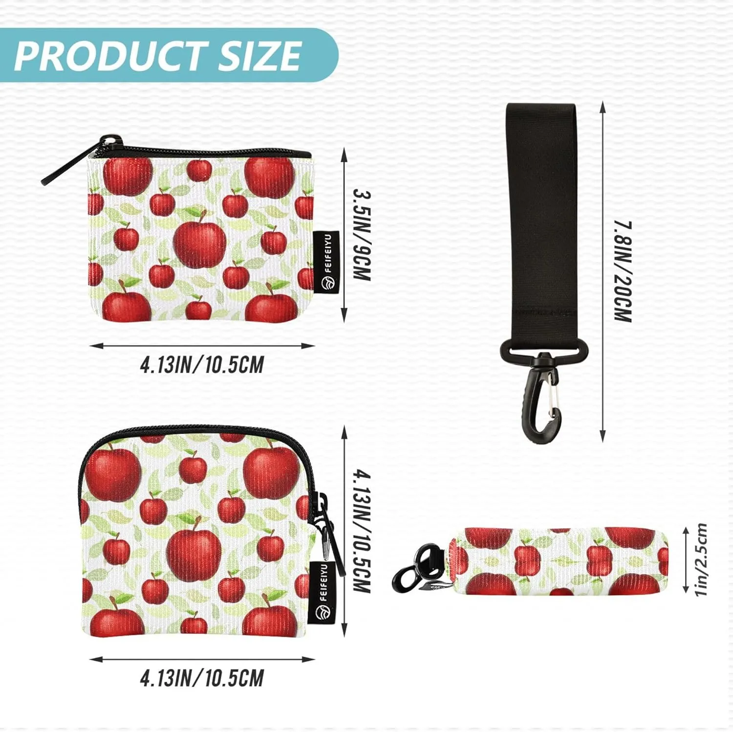 Fruit Apples Women's Card Cases Change Holder Small Portable Card Money Holder with Wristle Strap for Men Women 2 Pcs