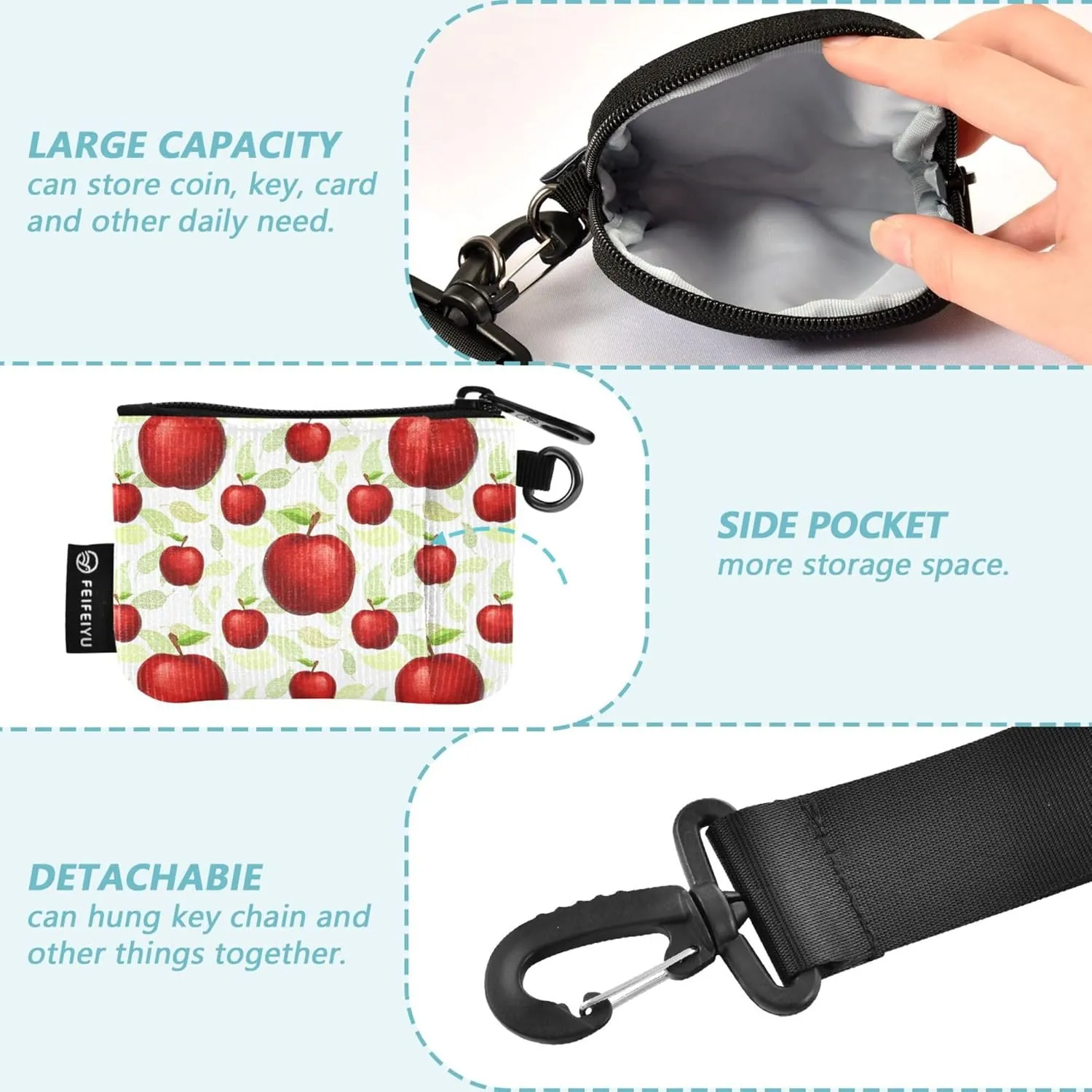 Fruit Apples Women's Card Cases Change Holder Small Portable Card Money Holder with Wristle Strap for Men Women 2 Pcs